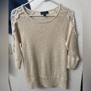 BCX Beige Knit Top with Lace Accents